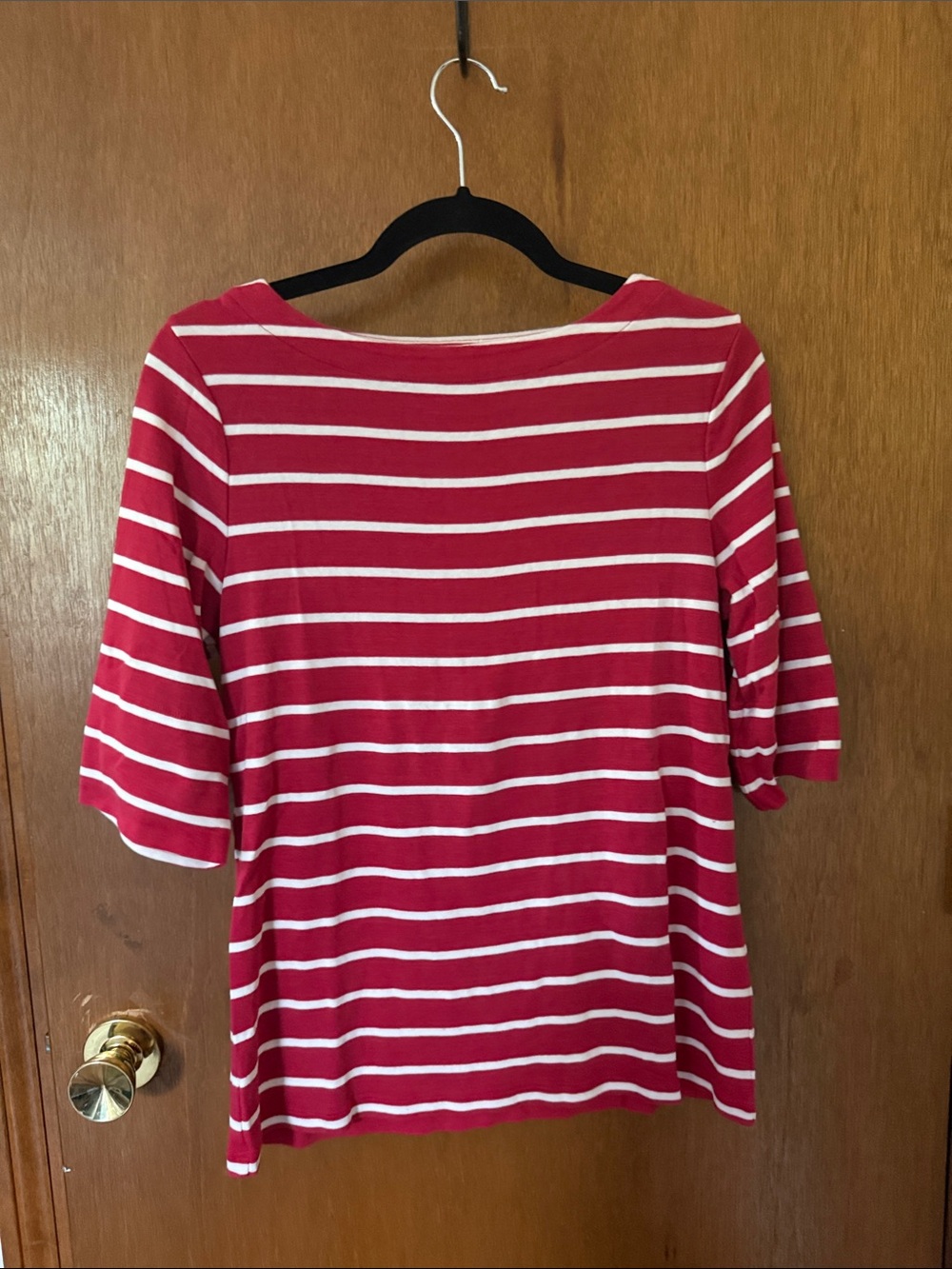 Christopher & Banks Red and White Striped Boatneck 3/4 Sleeve